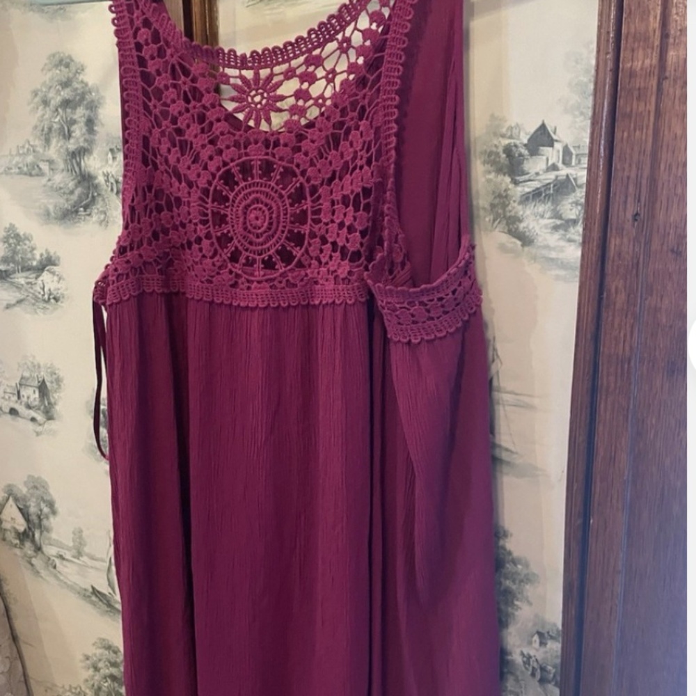 Lane Bryant Women's Hot Pink Crochet Back Swing Babydoll Tank Top Size 20